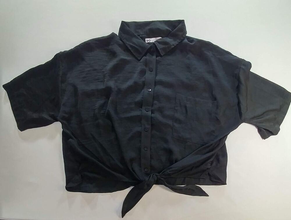 SO Goods for Life Crop Top Silky Blouse Black 2XL NWT